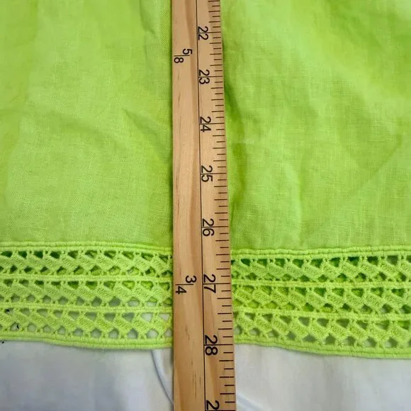 Rafaella Womens 100% Linen L Lime Green Lagenlook V-Neck Tunic Top Beach Summer - Picture 9 of 9